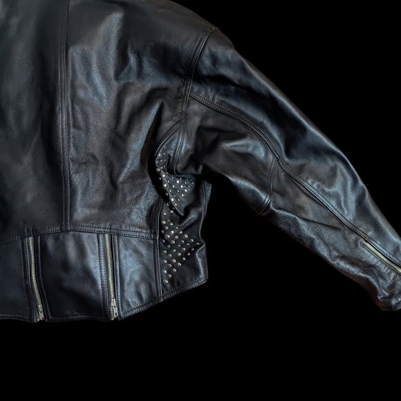 Vtg Harley Davidson Black Leather Jacket Studded Detailing Zippers Moto Sz L - Picture 6 of 14